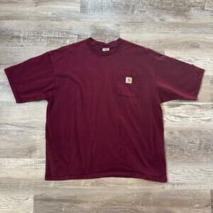 Carhartt Pocket T-Shirt Burgundy Cotton Workwear Tee Oversized Fit L
